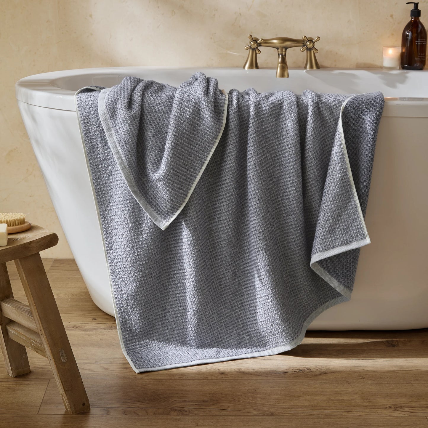 Yard Hebden Waffle Bath Towels - Denim Blue