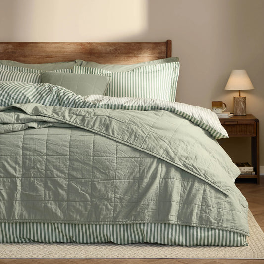 Yard Hebden Washed Cotton Bedspread - Bay Green