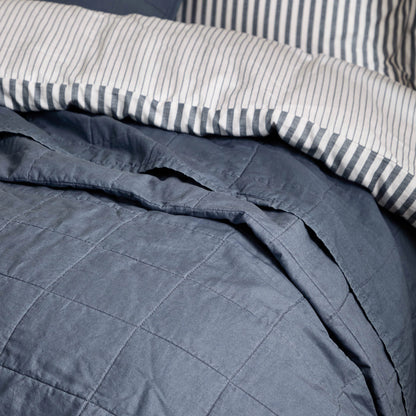 Yard Hebden Washed Cotton Bedspread - Denim Blue