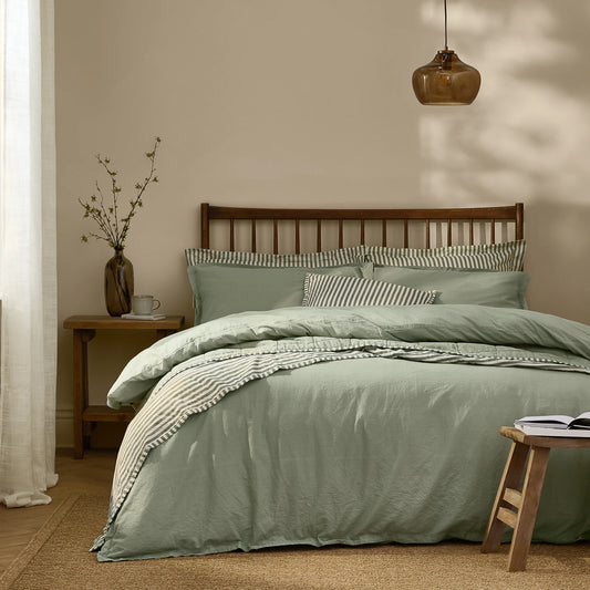 Yard Hebden Washed Cotton Duvet Cover Set - Bay Green