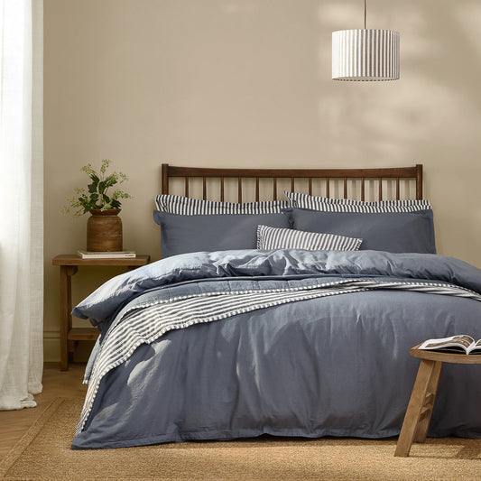 Yard Hebden Washed Cotton Duvet Cover Set - Denim Blue