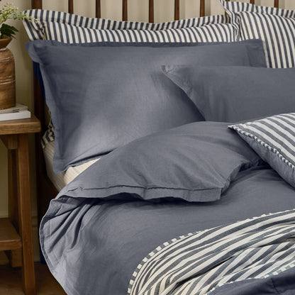 Yard Hebden Washed Cotton Duvet Cover Set - Denim Blue