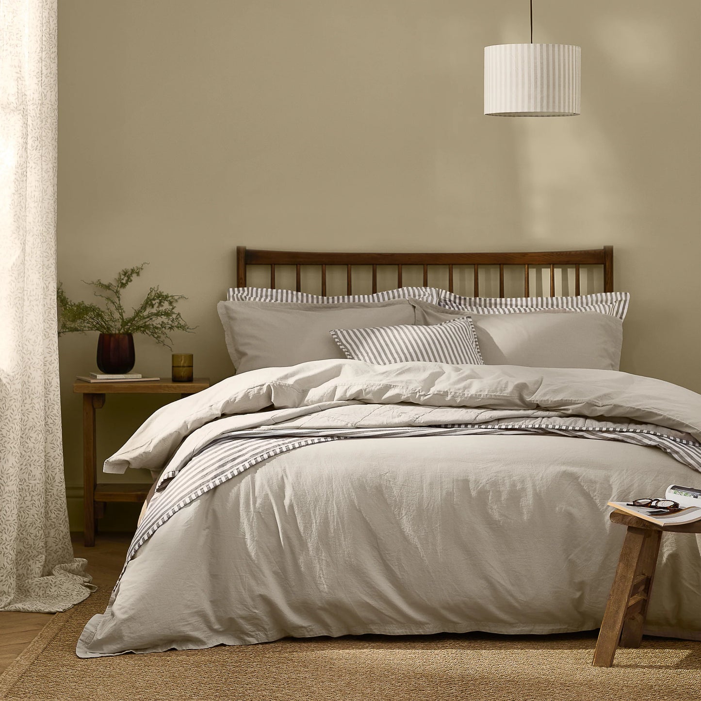 Yard Hebden Washed Cotton Duvet Cover Set - Stone