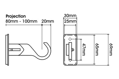 Hallis Arc 25mm Extendable Metal Curtain Pole End Bracket - Lead
