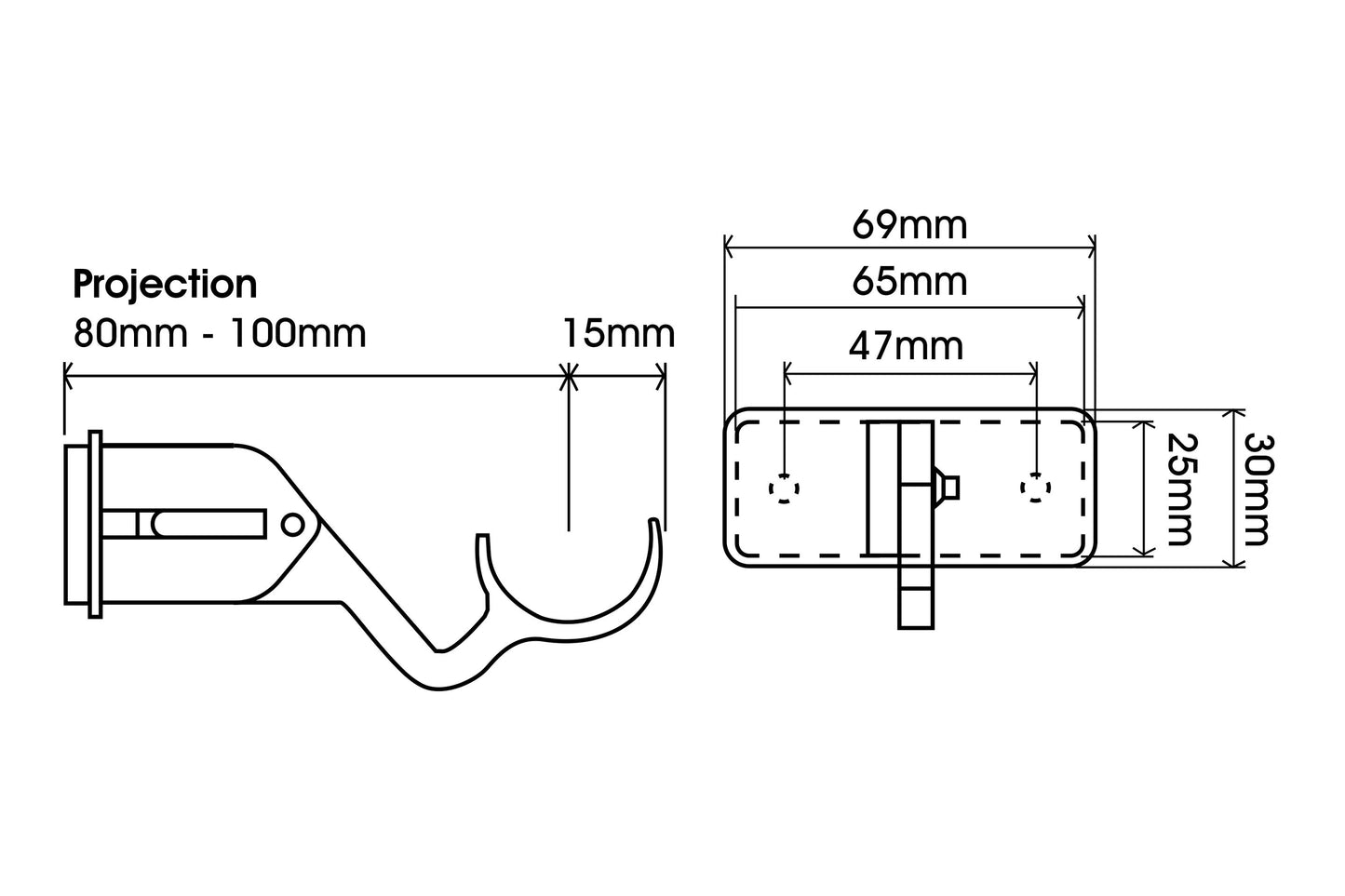 Hallis Arc 25mm Extendable Metal Curtain Pole Passing Bracket - Warm Grey