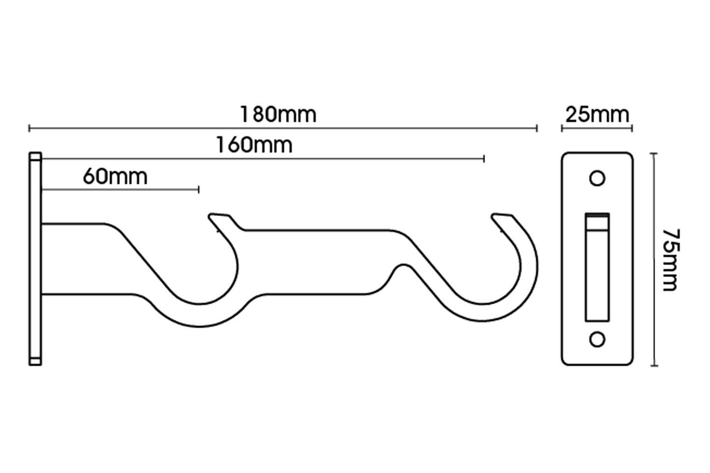 Hallis Arc 25mm Double Metal Curtain Pole End Bracket - Bronze