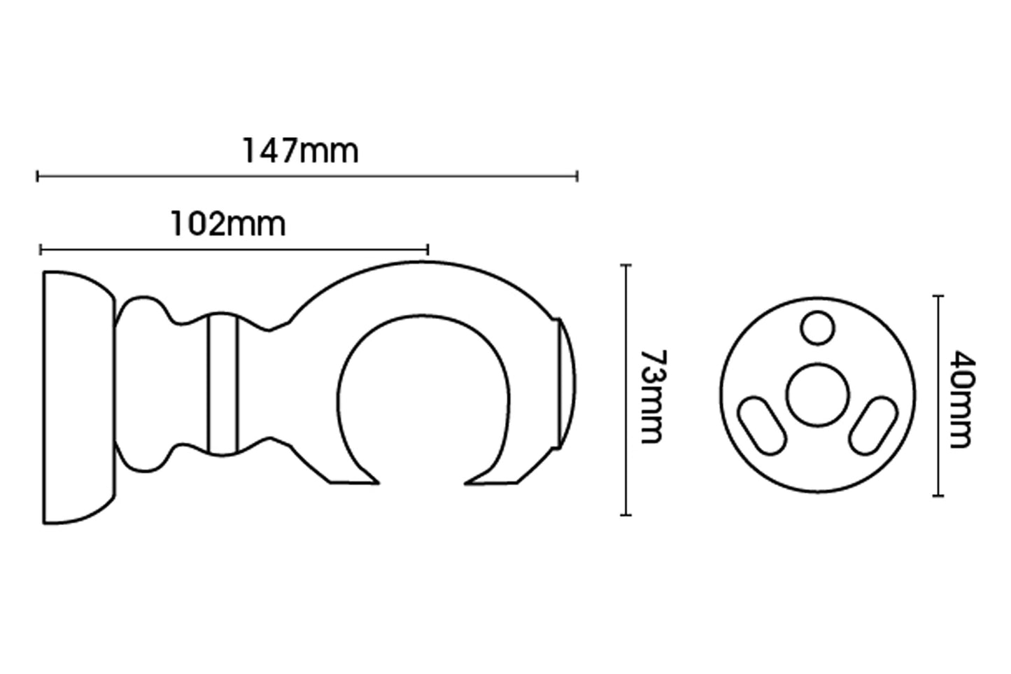 Hallis Ashbridge 45mm Wooden Curtain Pole Clasp Bracket - Heritage Grey