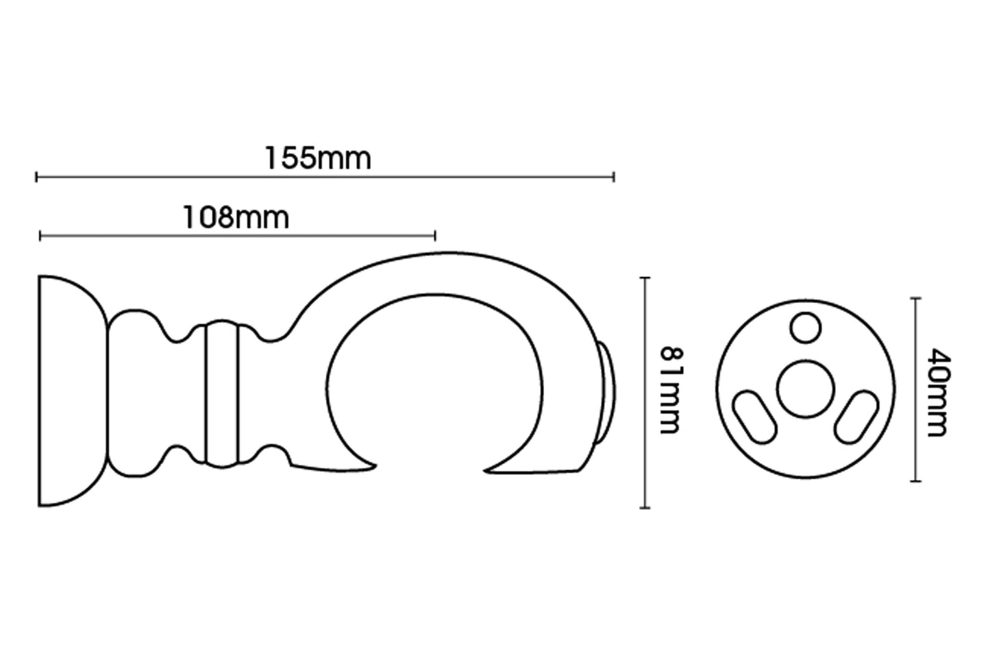 Hallis Modern Country 55mm Wooden Curtain Pole Clasp Bracket - Gold Black