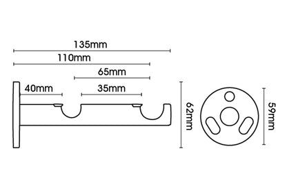 Hallis Neo 19/28mm Double Metal Curtain Pole Bracket - Spun Brass