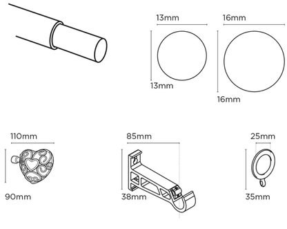 Speedy Heart 13/16mm Extendable Metal Curtain Pole - Cream