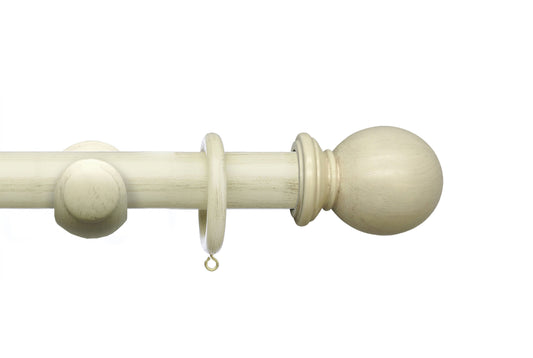 Integra Masterpiece Ball 35mm Wooden Curtain Pole - Distressed Cream