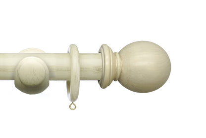 Integra Masterpiece Ball 50mm Wooden Curtain Pole - Distressed Cream