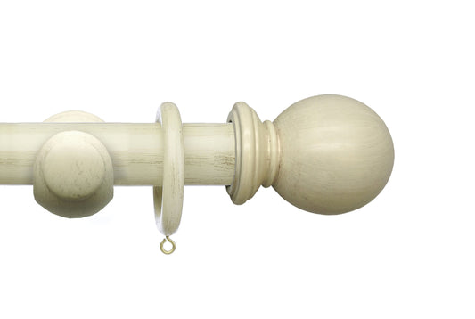 Integra Masterpiece Ball 50mm Wooden Curtain Pole - Distressed Cream