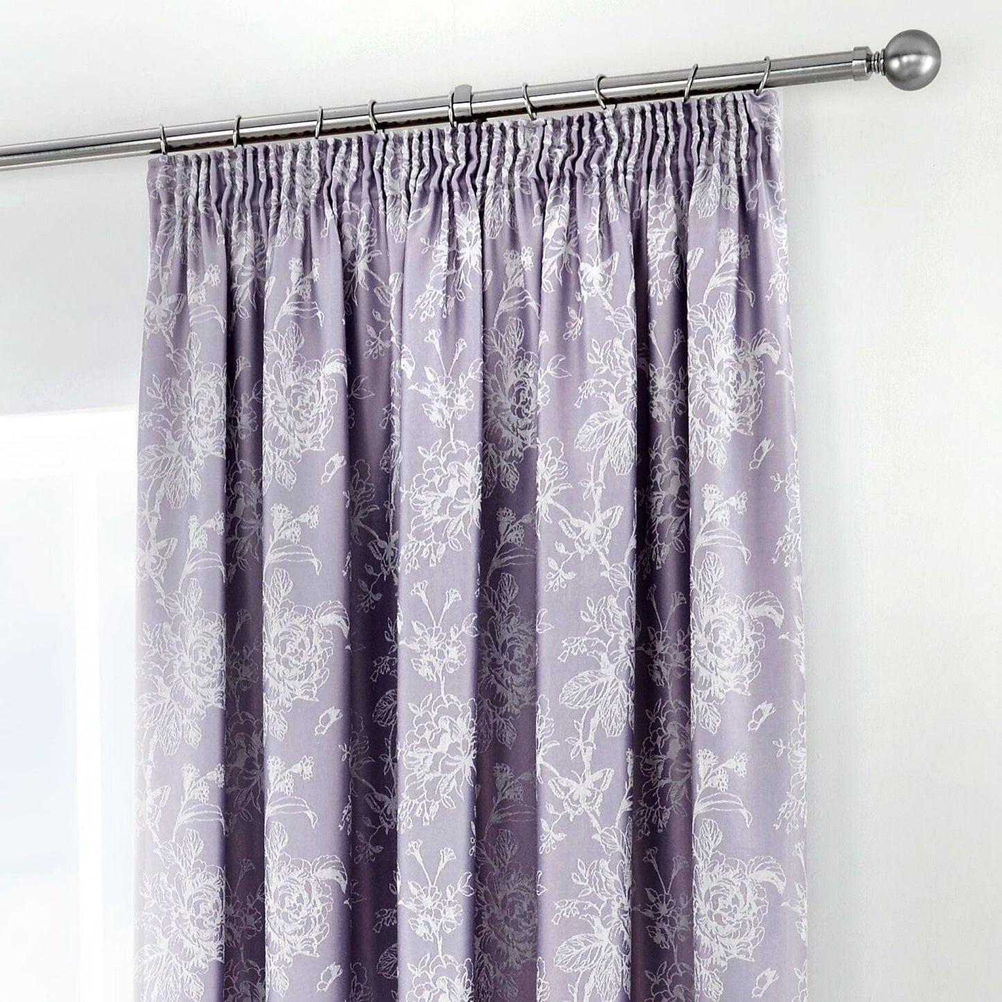 Jasmine Pair of Pencil Pleat Curtains With Tie-Backs by Dreams & Drapes Woven in Lavender - Pair of Pencil Pleat Curtains With Tie-Backs - Dreams & Drapes Woven