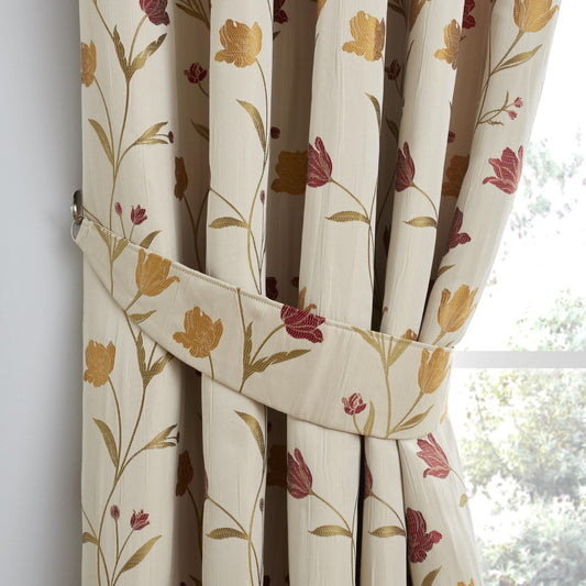 Juliette Pair Of Curtain Tiebacks by Curtina in Natural & Red  26" x 4" - Pair Of Curtain Tiebacks - Curtina