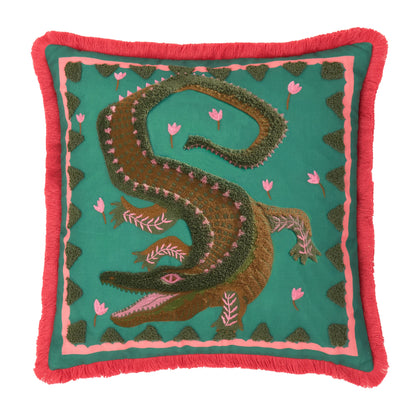 Furn Les Animaux Croc Monsieur Cushion - Teal