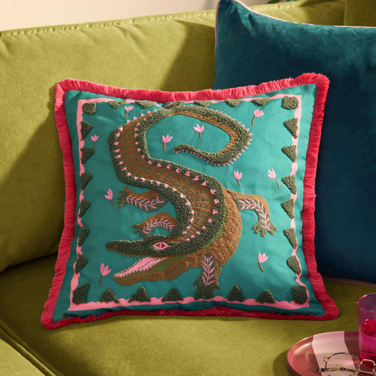 Furn Les Animaux Croc Monsieur Cushion - Teal