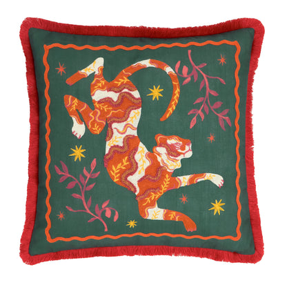 Furn Les Animaux Tigress Cushion - Emerald