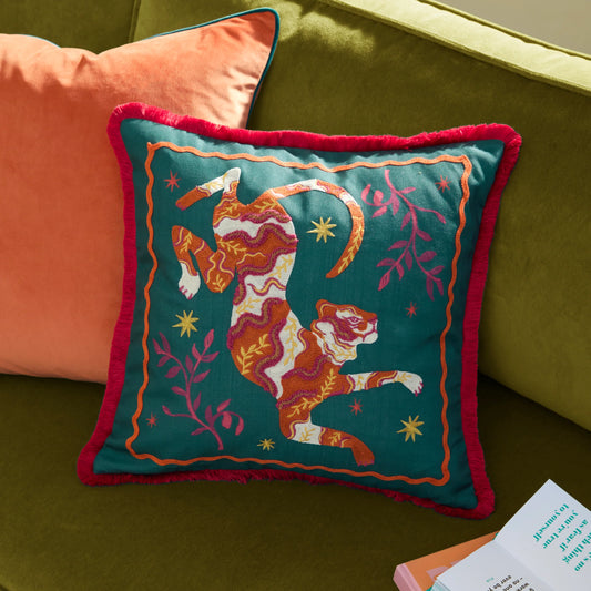 Furn Les Animaux Tigress Cushion - Emerald