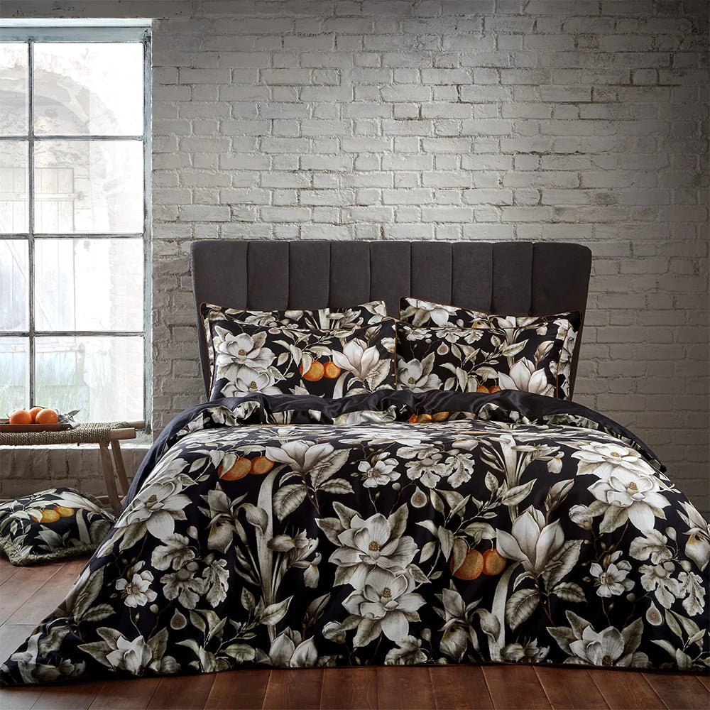Edinburgh Weavers Lavish Floral Duvet Cover Set - Noir