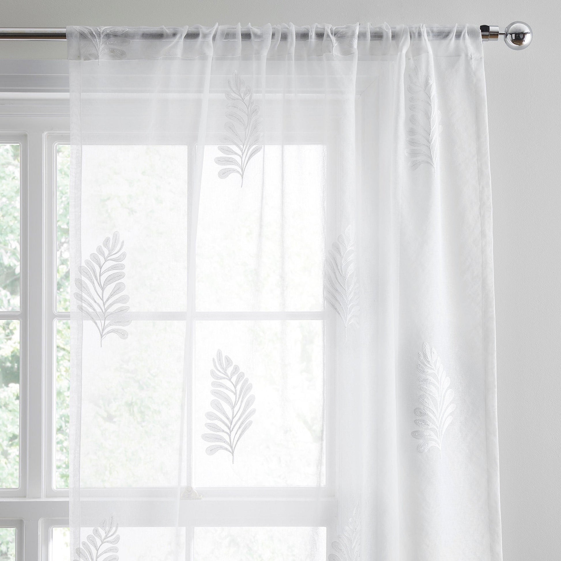 Leaf Embroidery Voile Panel in White - Voile Panel - Appletree