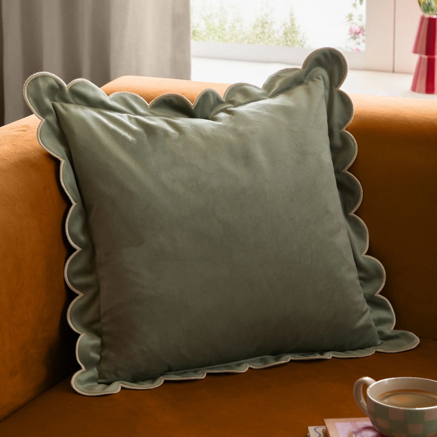 Furn Lil Scallop Cushion - Green/Natural