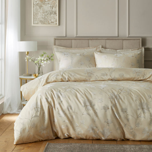 Lilly Floral Jacquard Duvet Cover Set in Champagne - Duvet Cover Set - Soiree