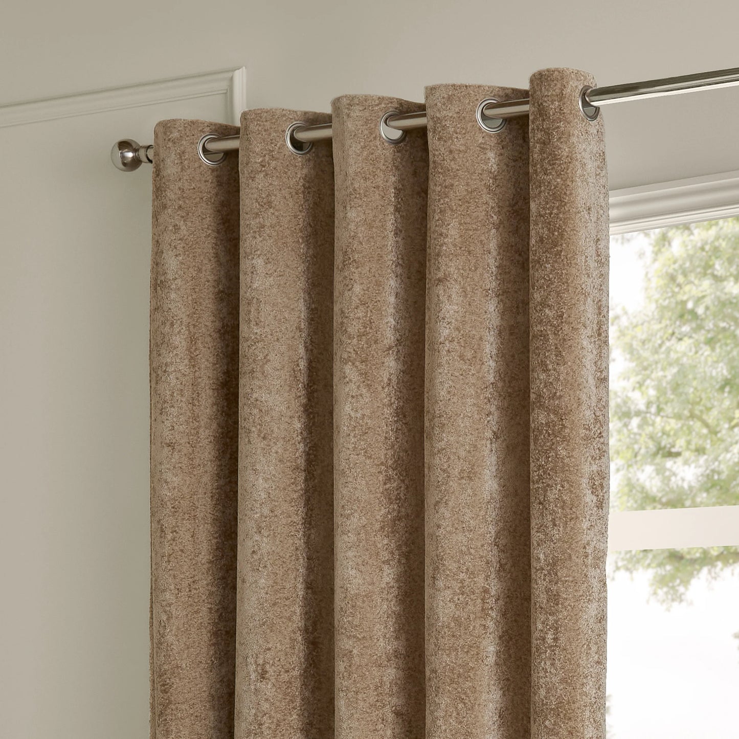 Paoletti Lustre Velvet Eyelet Curtains - Champagne