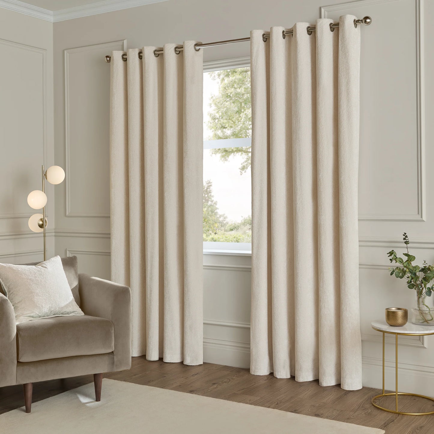 Paoletti Lustre Velvet Eyelet Curtains - Ivory