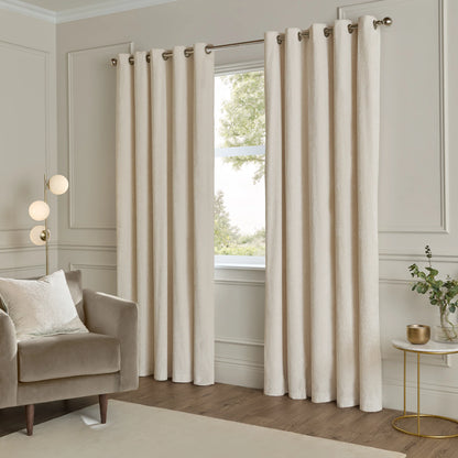 Paoletti Lustre Velvet Eyelet Curtains - Ivory
