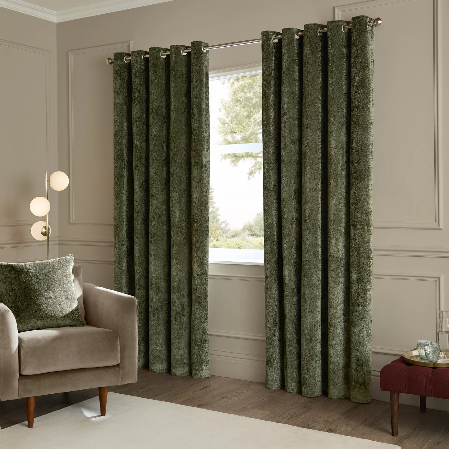 Paoletti Lustre Velvet Eyelet Curtains - Malachite Green