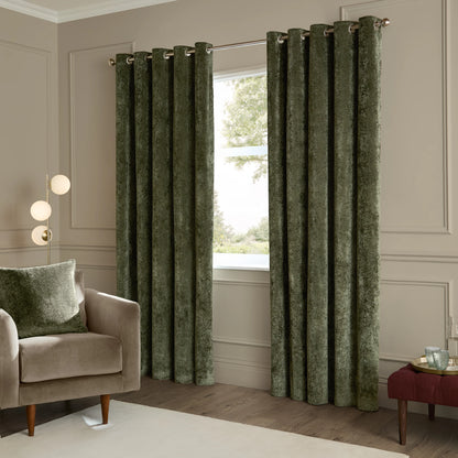 Paoletti Lustre Velvet Eyelet Curtains - Malachite Green