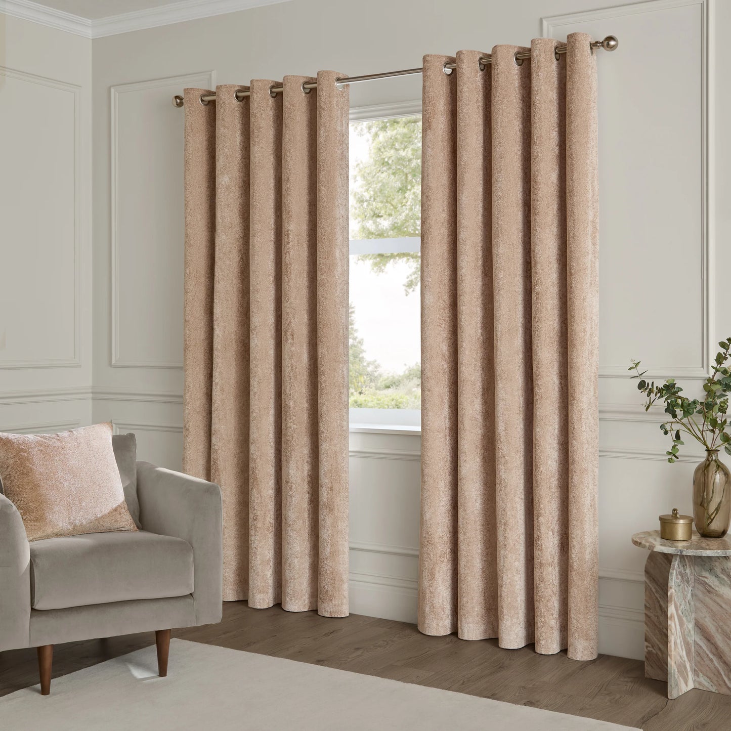 Paoletti Lustre Velvet Eyelet Curtains - Oyster