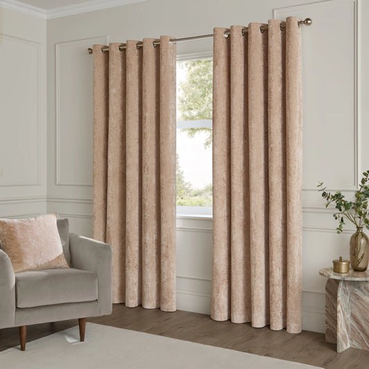 Paoletti Lustre Velvet Eyelet Curtains - Oyster