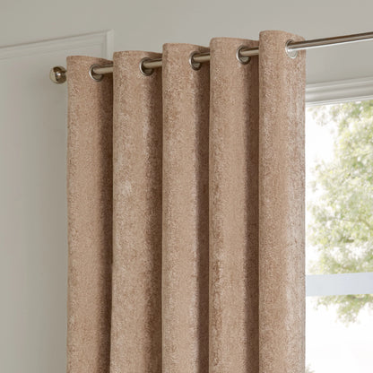 Paoletti Lustre Velvet Eyelet Curtains - Oyster