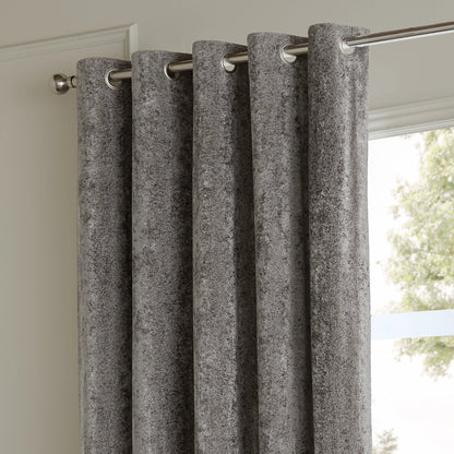 Paoletti Lustre Velvet Eyelet Curtains - Pewter