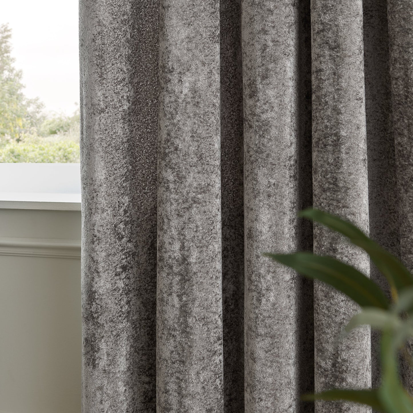 Paoletti Lustre Velvet Eyelet Curtains - Pewter