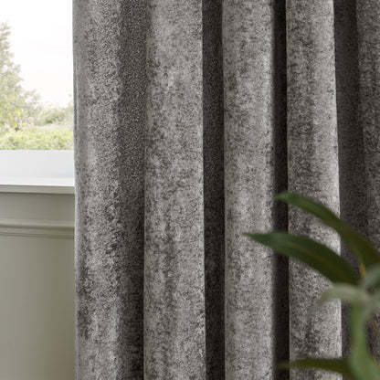Paoletti Lustre Velvet Eyelet Curtains - Pewter