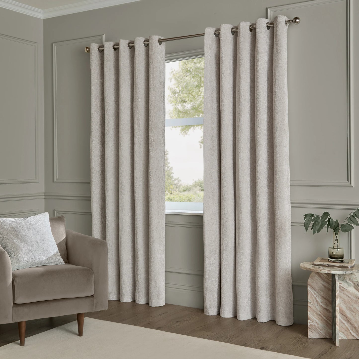Paoletti Lustre Velvet Eyelet Curtains - Silver