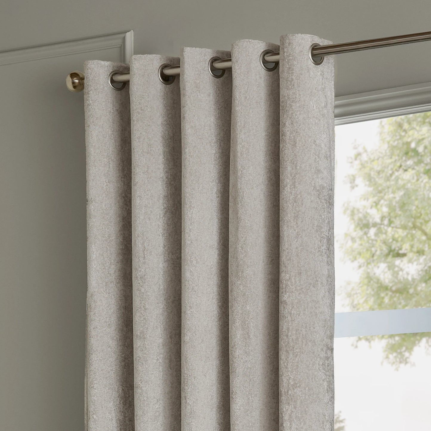 Paoletti Lustre Velvet Eyelet Curtains - Silver