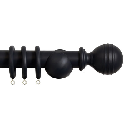 Laura Ashley Ribbed Ball 35mm Wooden Curtain Pole - Black