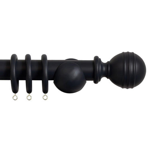 Laura Ashley Ribbed Ball 35mm Wooden Curtain Pole - Black