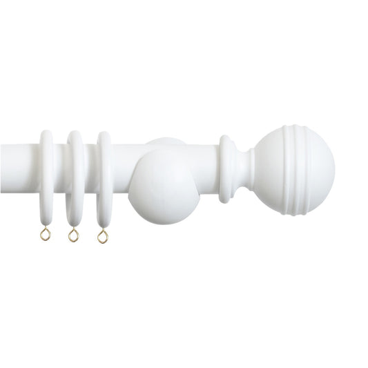 Laura Ashley Ribbed Ball 35mm Wooden Curtain Pole - Cotton White