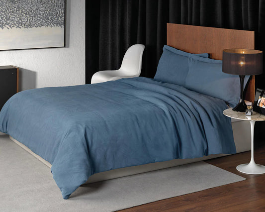 Design Port Linen Leaf Duvet Cover Set - Denim