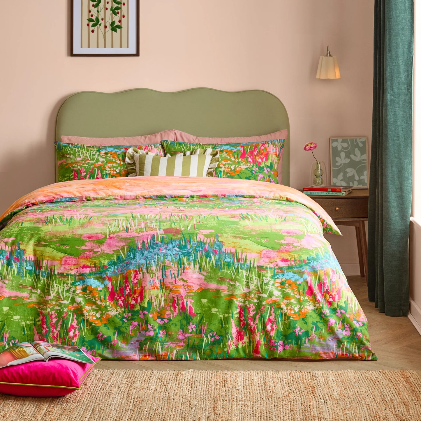 Furn Meadow Escape Duvet Cover Set - Green/Pink