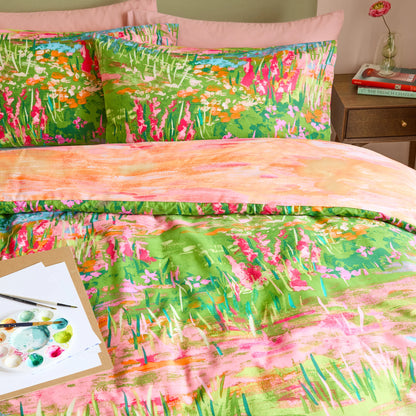 Furn Meadow Escape Duvet Cover Set - Green/Pink