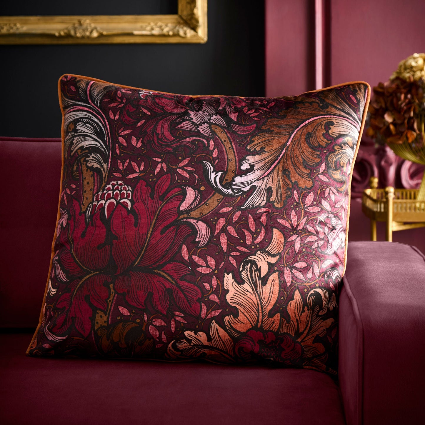 Laurence Llewelyn-Bowen Morris Major Chintz Cushion - Burgundy