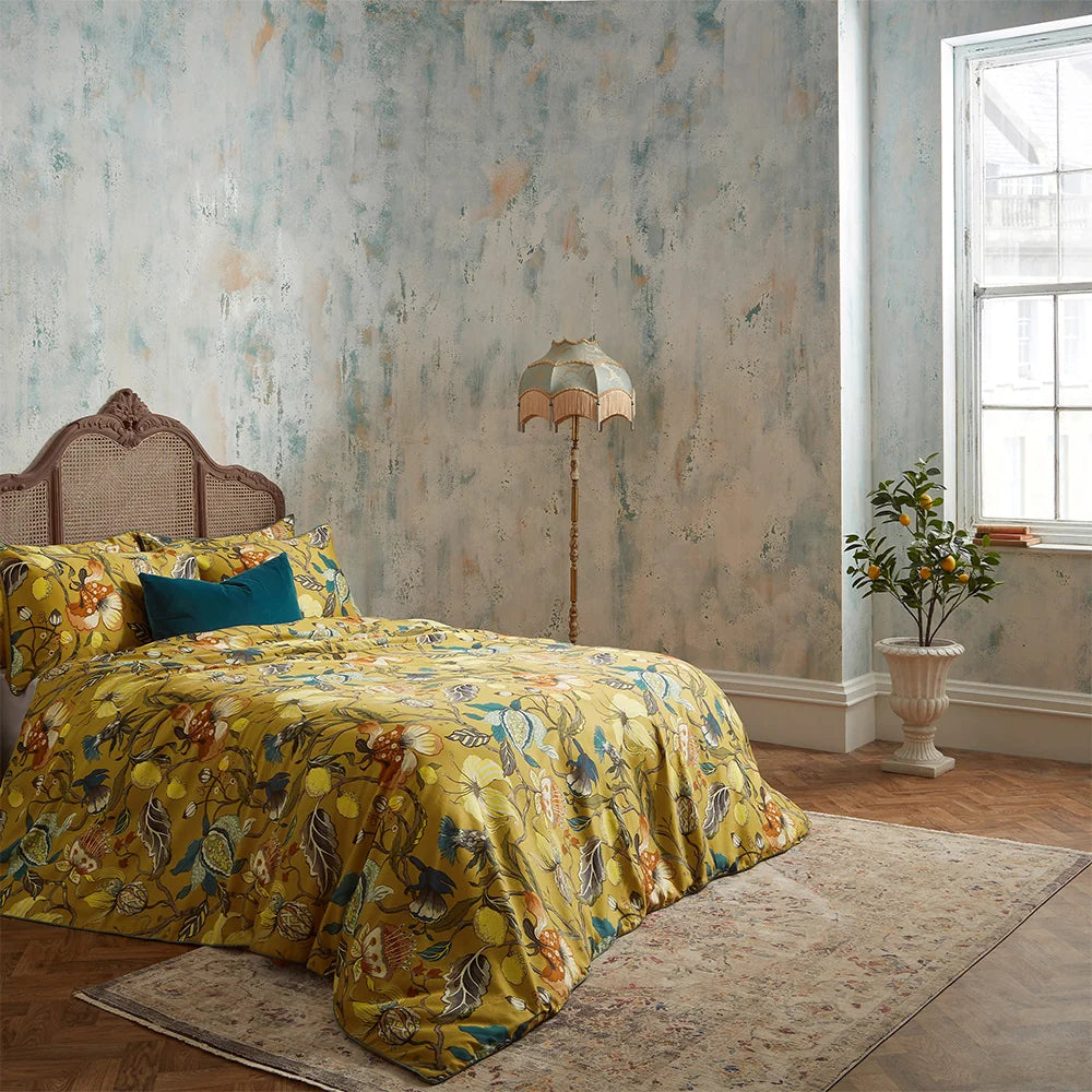 Edinburgh Weavers Morton Floral Duvet Cover Set - Ochre
