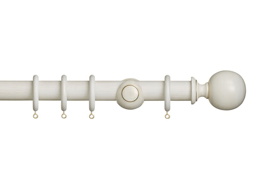 Hallis Museum Plain Ball 35mm Wooden Curtain Pole - Cream & Gold