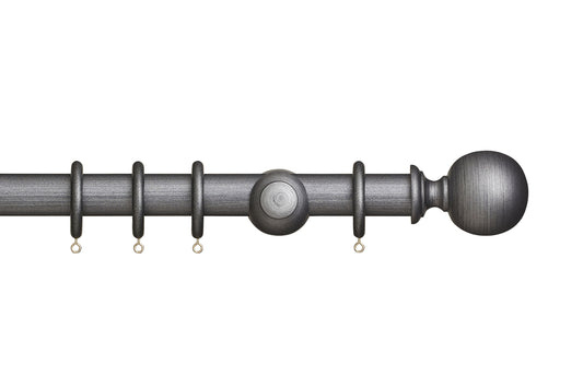 Hallis Museum Plain Ball 35mm Wooden Curtain Pole - Satin Pewter